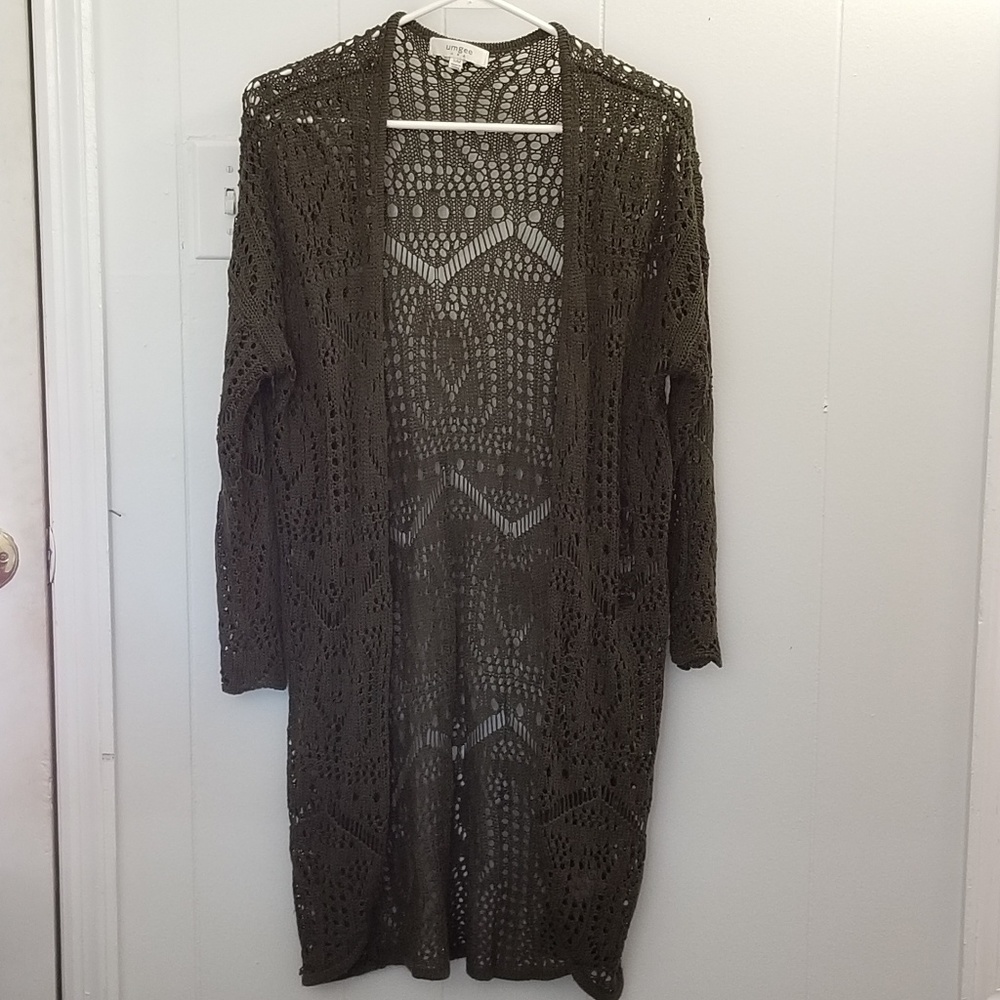 Umgee Bohemian Crochet Duster Olive Green